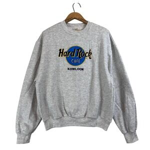 Hard Rock Cafe Kowloon Sweatshirt Mens Large Gray Embroidered Crewneck Pullover